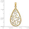 14k and White Rhodium Beaded Filigree Diamond-cut Teardrop Charm
