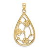 14k and White Rhodium Flowers In Teardrop Frame Charm