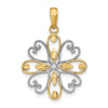 14K and White Rhodium Beaded Heart Petals Flower Charm