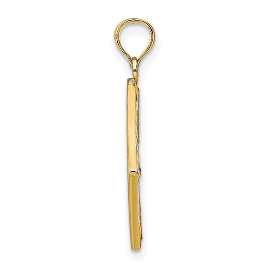 14K and White Rhodium Flower and Cross Square Charm