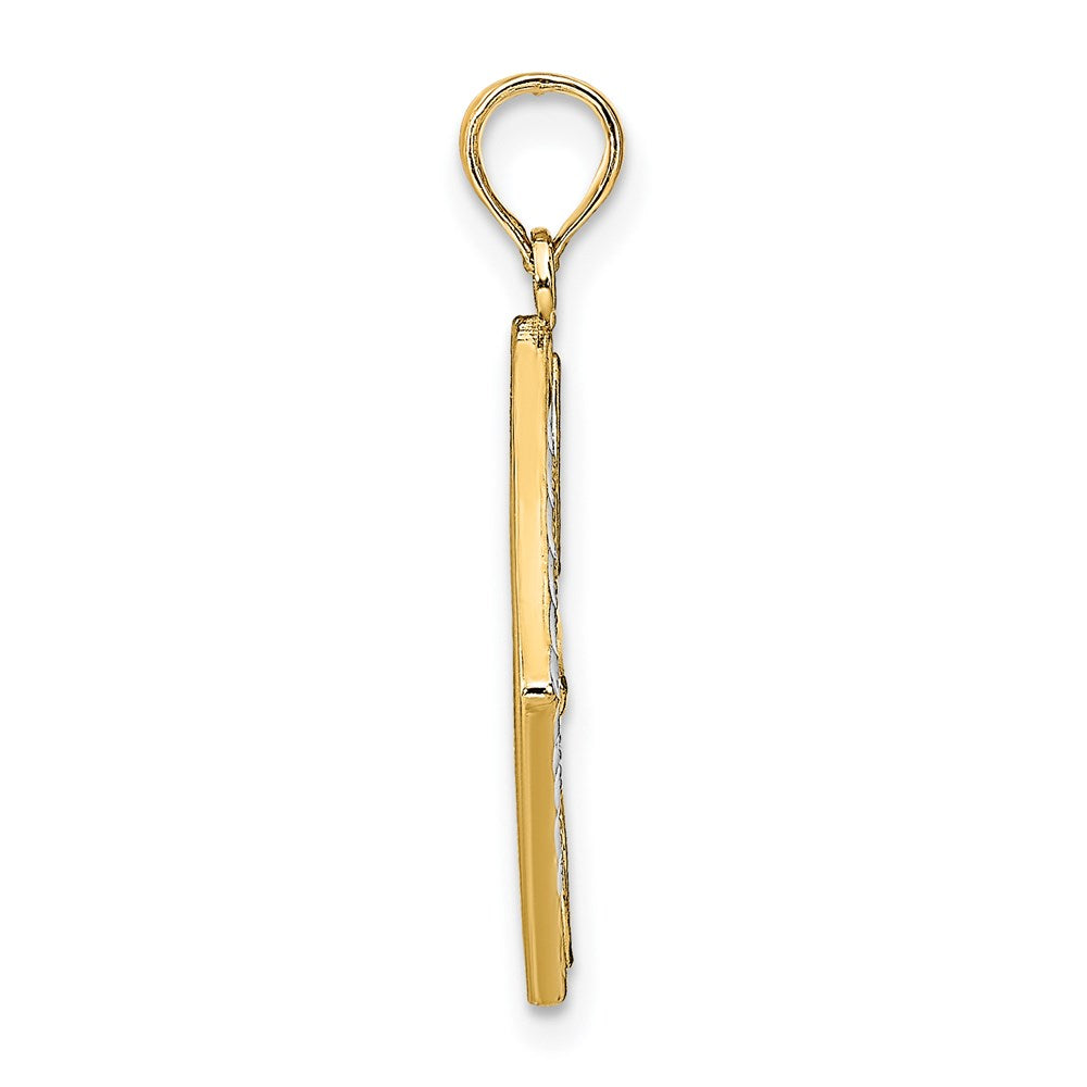 14K and White Rhodium Flower and Cross Square Charm