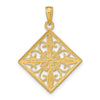 14K and White Rhodium Flower and Cross Square Charm
