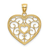 14k and White Rhodium Filigree Heart Charm