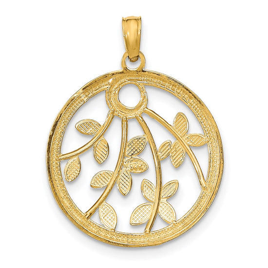 14K and White Rhodium Leaves in Round Frame Charm