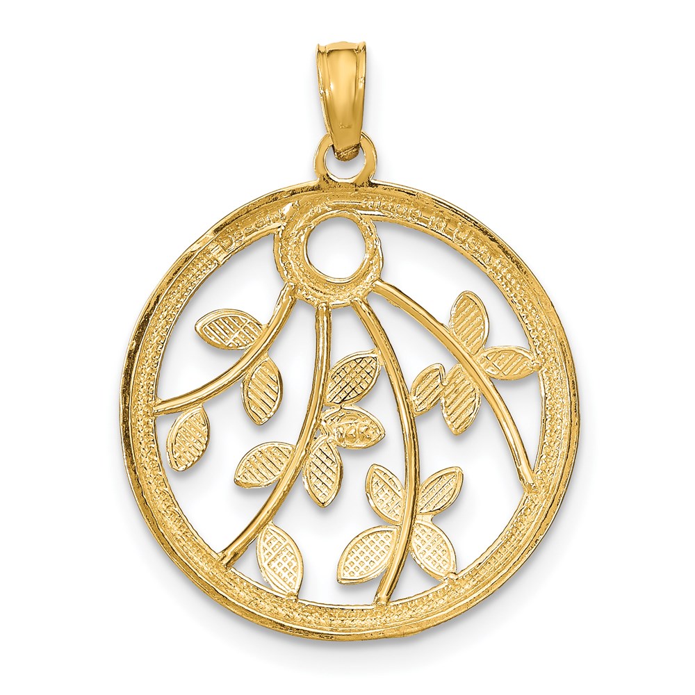 14K and White Rhodium Leaves in Round Frame Charm