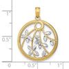 14K and White Rhodium Leaves in Round Frame Charm