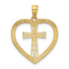 14K and White Rhodium Heart with White Cross In Center Charm
