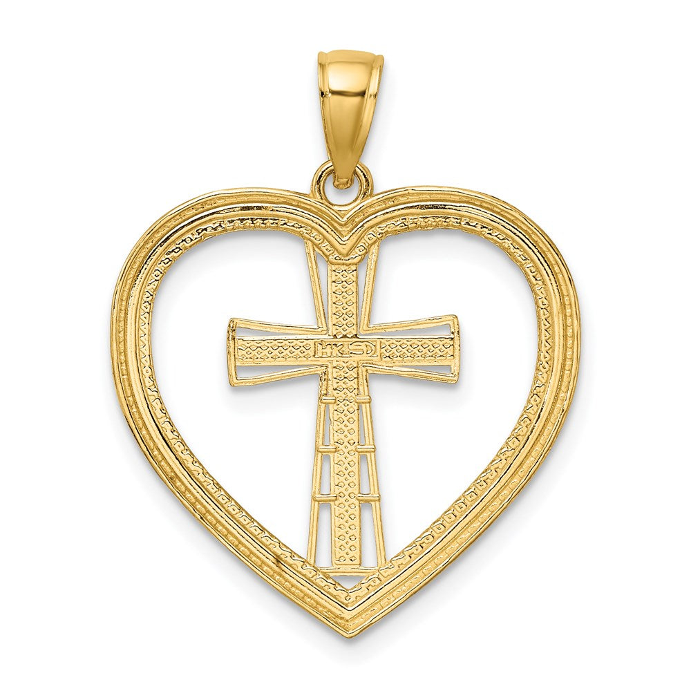 14K and White Rhodium Heart with White Cross In Center Charm