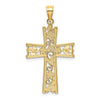 14K and White Rhodium Diamond-cut Flower Design Cross Charm