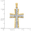 14K and White Rhodium Diamond-cut Flower Design Cross Charm