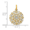 14K and White Rhodium and Diamond-cut Filigree Heart Round Charm