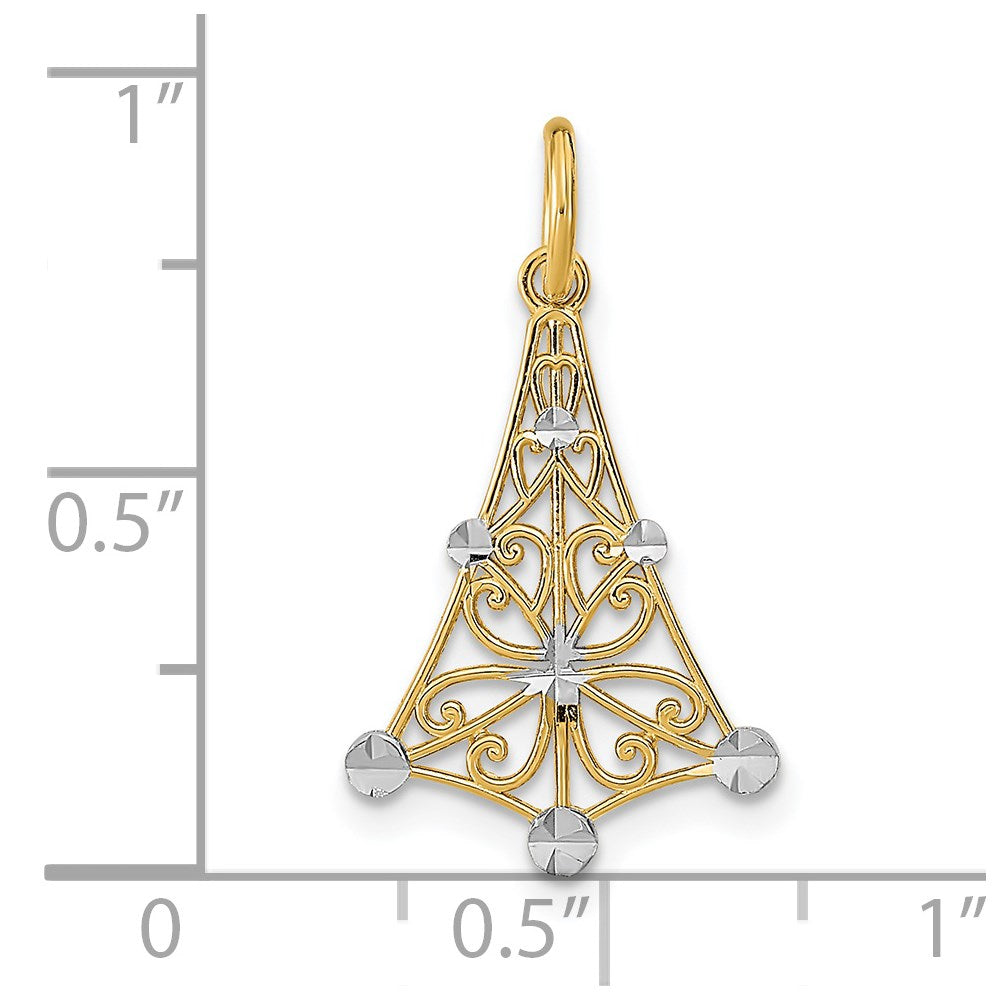 14K with White Rhodium Diamond-cut Chandelier Charm