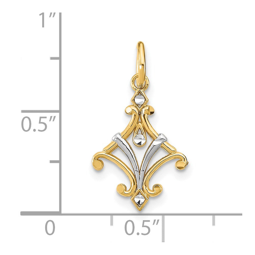 14K with White Rhodium Diamond-cut Chandelier Style Charm