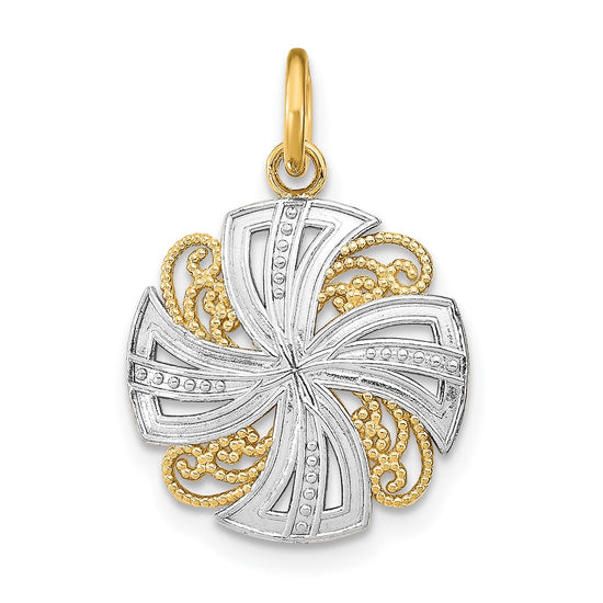14K and White Rhodium Pinwheel Medallion Charm