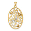 14k Two-Tone with Rhodium Butterfly and Flowers in Oval Frame Charm