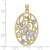 14k Two-Tone with Rhodium Butterfly and Flowers in Oval Frame Charm