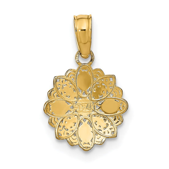 14K and White Rhodium Diamond-cut Mini Filigree Flower Charm