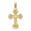 14K with Rhodium Diamond-cut Fleur-De-Lis Cross Charm