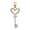 14k and White Rhodium Key with Heart Charm