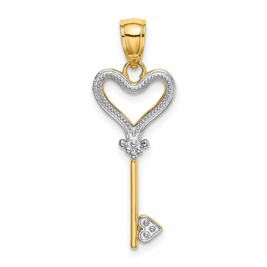 14k and White Rhodium Key with Heart Charm
