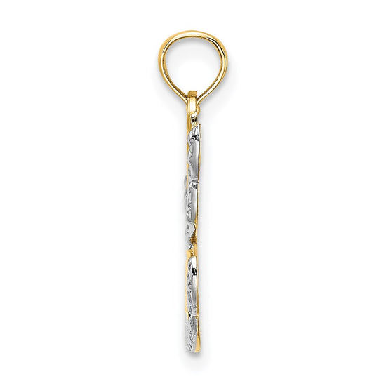 14K and White Rhodium Polished and Textured Cut-Out HOPE Angel Charm