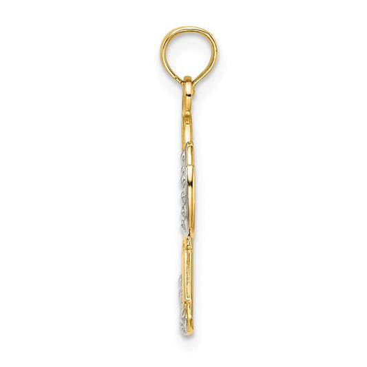 14K and White Rhodium Polished and Textured FAITH Angel Pendant
