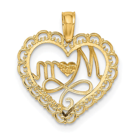 14k with White Rhodium Cut-Out MOM In Scalloped Heart Charm