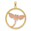 14k Two-tone White Rhodium Textured Dragonfly in Round Frame Charm
