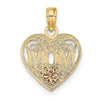 14K Two-tone with White Rhodium Polished MOM in Heart Pendant