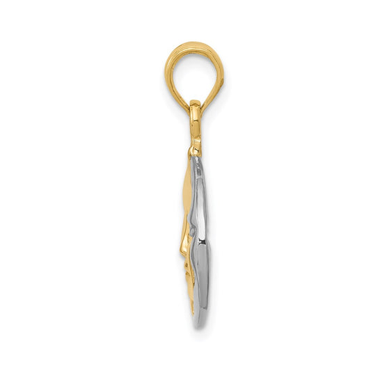 14k Two-Tone Solid Polished Reversible Sun and Moon Pendant