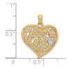 14k Two-tone with White Rhodium DADDYS LITTLE GIRL Filigree Heart Charm