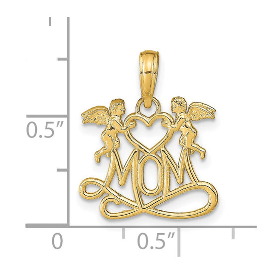 14K Polished MOM with Heart and Angels Pendant