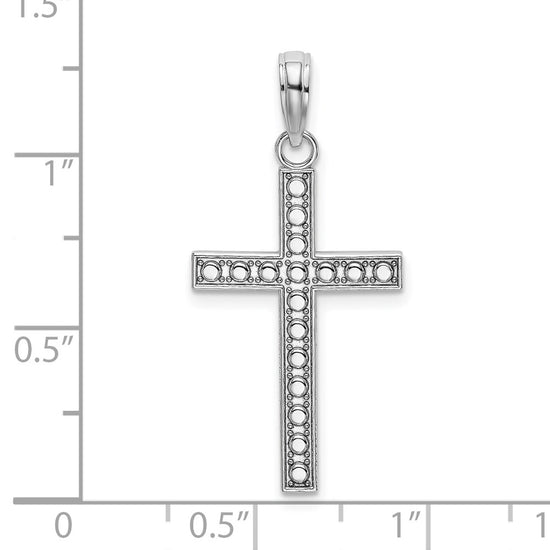 14K White Gold Beaded Block Cross Charm