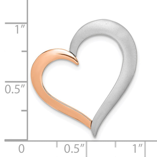 14K Two-tone Polished and Satin Heart Chain Slide
