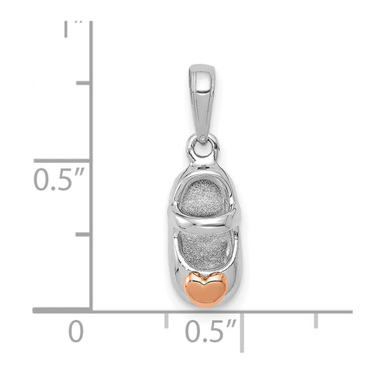 14k Two-tone White and Rose Gold Baby Shoe with Heart Charm