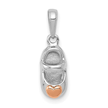 14k Two-tone White and Rose Gold Baby Shoe with Heart Charm