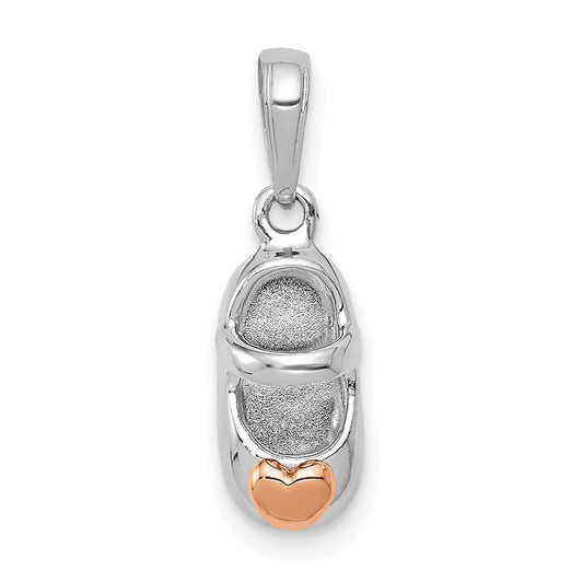 14k Two-tone White and Rose Gold Baby Shoe with Heart Charm
