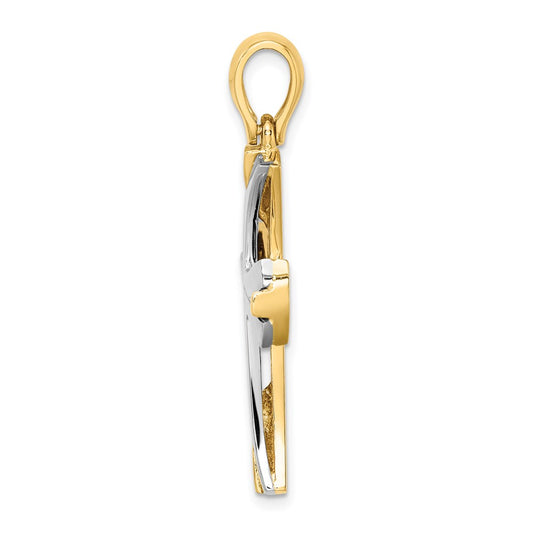 14K and White Rhodium Cross Charm