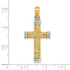 14K and White Rhodium Scroll with Double Endcaps Cross Charm