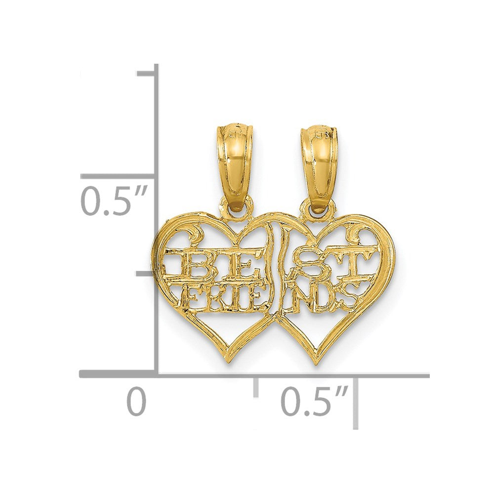 14K Polished 2-Piece Break-Apart BEST FRIENDS Hearts Pendant
