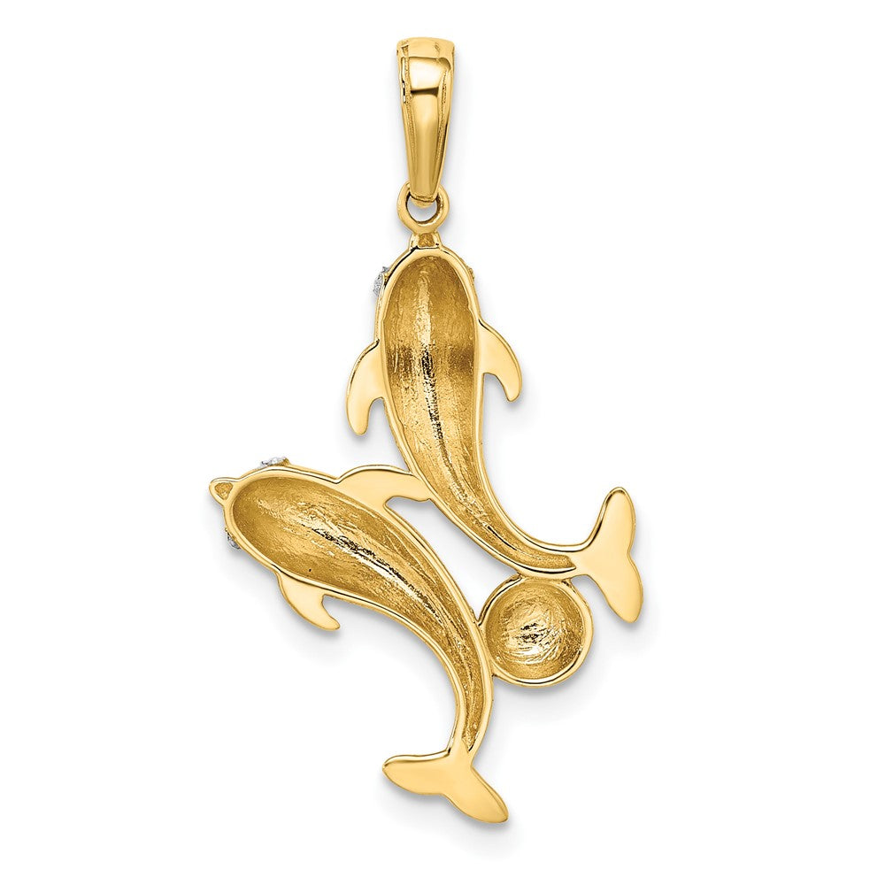 14k with White Rhodium Two Dolphins with Ball Pendant