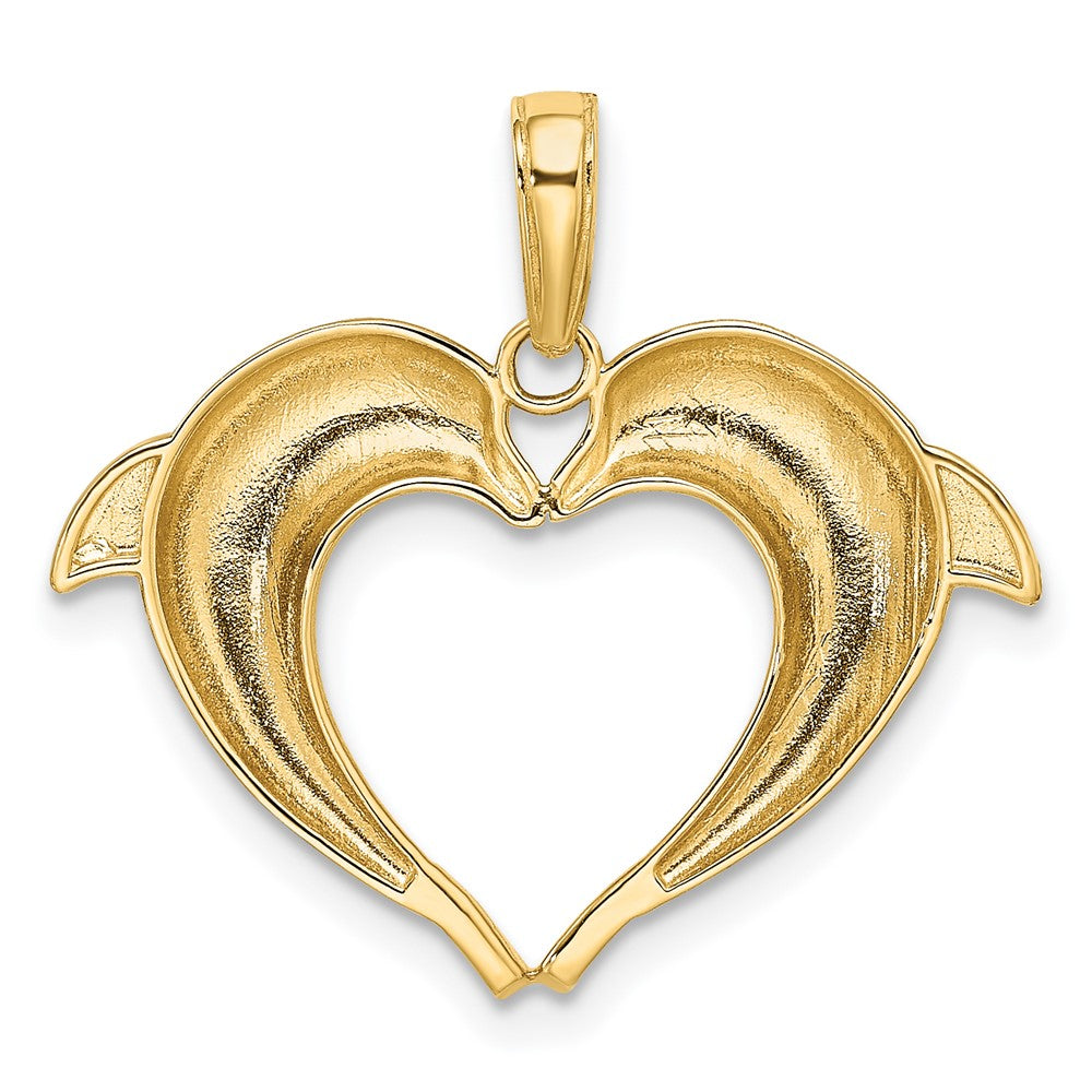 14k and White Rhodium Double Dolphin Heart Pendant