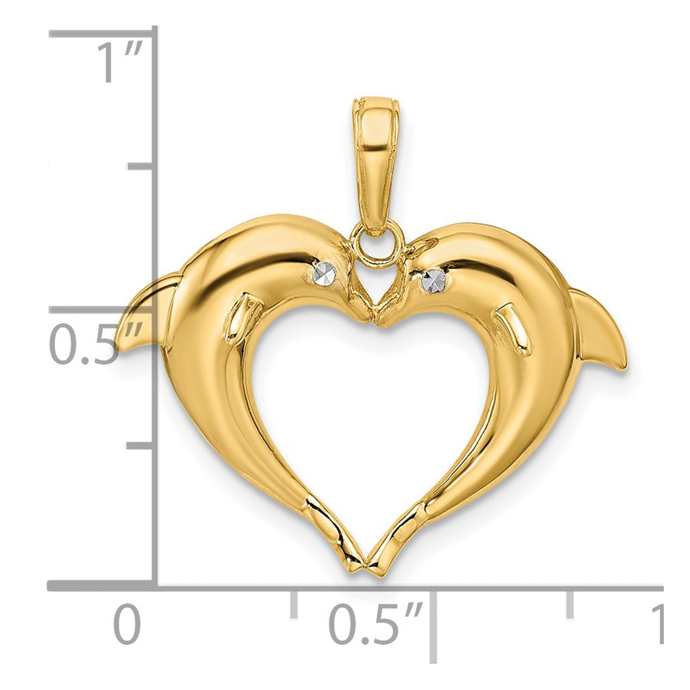 14k and White Rhodium Double Dolphin Heart Pendant