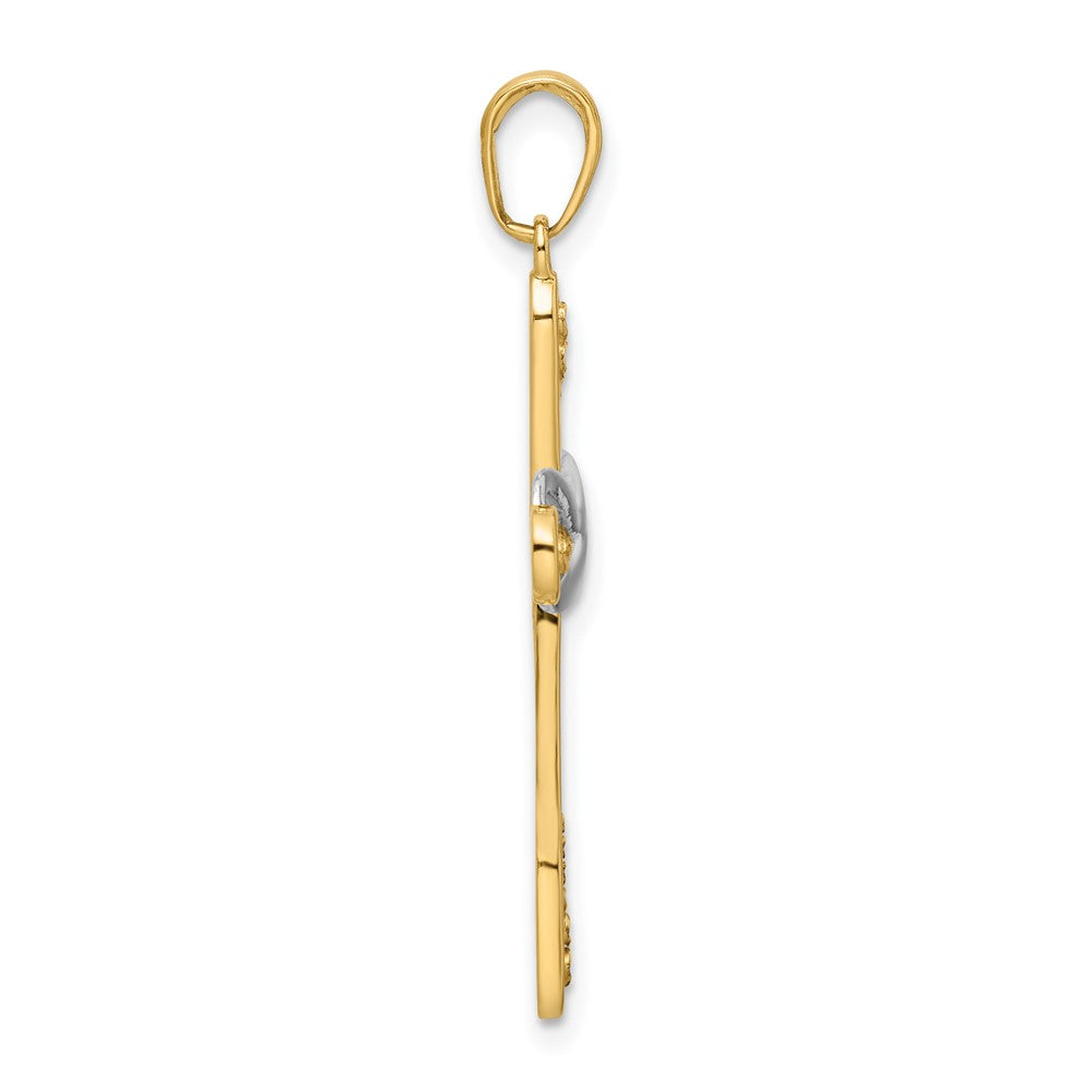 14K with White Rhodium Diamond-cut Cross and Infinity Pendant