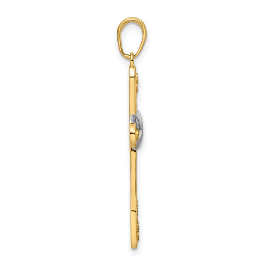 14K with White Rhodium Diamond-cut Cross and Infinity Pendant