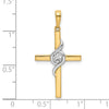 14K and White Rhodium Twist Diamond-cut Cross Pendant