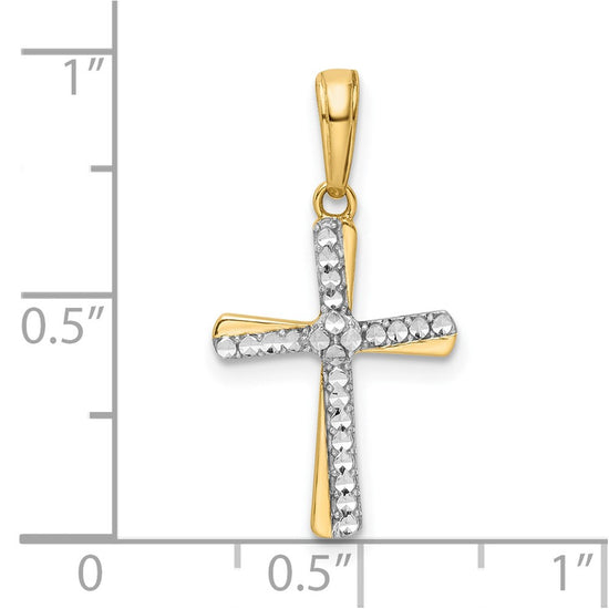 14K and White Rhodium Diamond-cut Cross Pendant