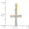 14K and White Rhodium Diamond-cut Cross Pendant