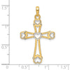14K and White Rhodium Diamond-cut Cross with Hearts Pendant