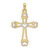 14K and White Rhodium Diamond-cut Cross with Hearts Pendant